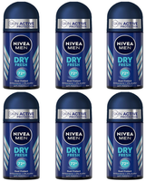 6X Nivea Men Dry Fresh Deo Roll-On Deodorant 72H Intensive Frische 0% Alkohol