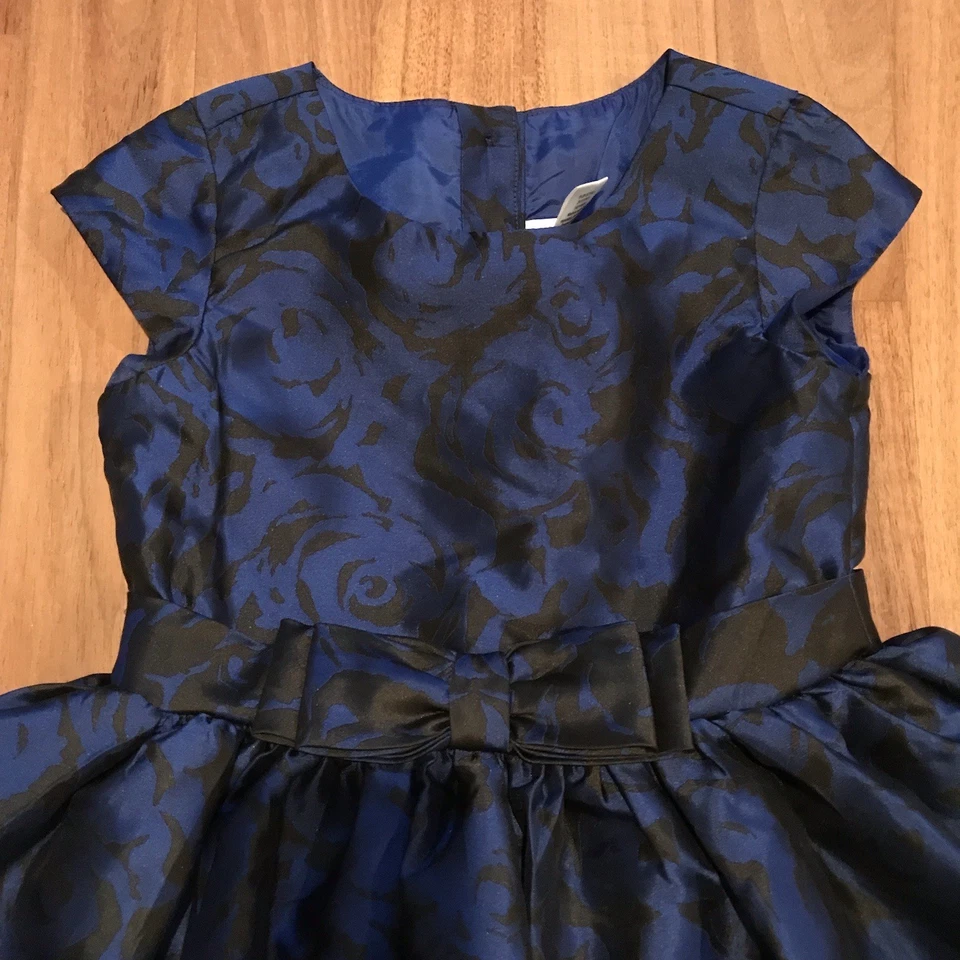 Gymboree Toddler Girl's Dress Dark Blue Floral Bow Formal Dress Size 6 - Image 2 of 4