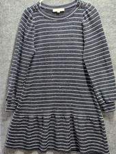 LOFT Womens Size S Long sleeved babydoll dress woven stripes metallic flecks
