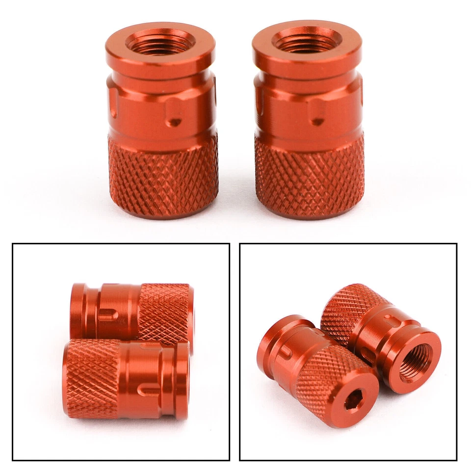 2x ANTIVOL CNC BOUCHONS DE VALVES DE ROUES ORANGE POUR MOTOS AUTOS CYCLOS VÉLO A - Image 4 of 4