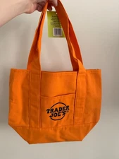 Trader Joes Mini Halloween Canvas Tote Bag Orange Color Limited Edition NWT
