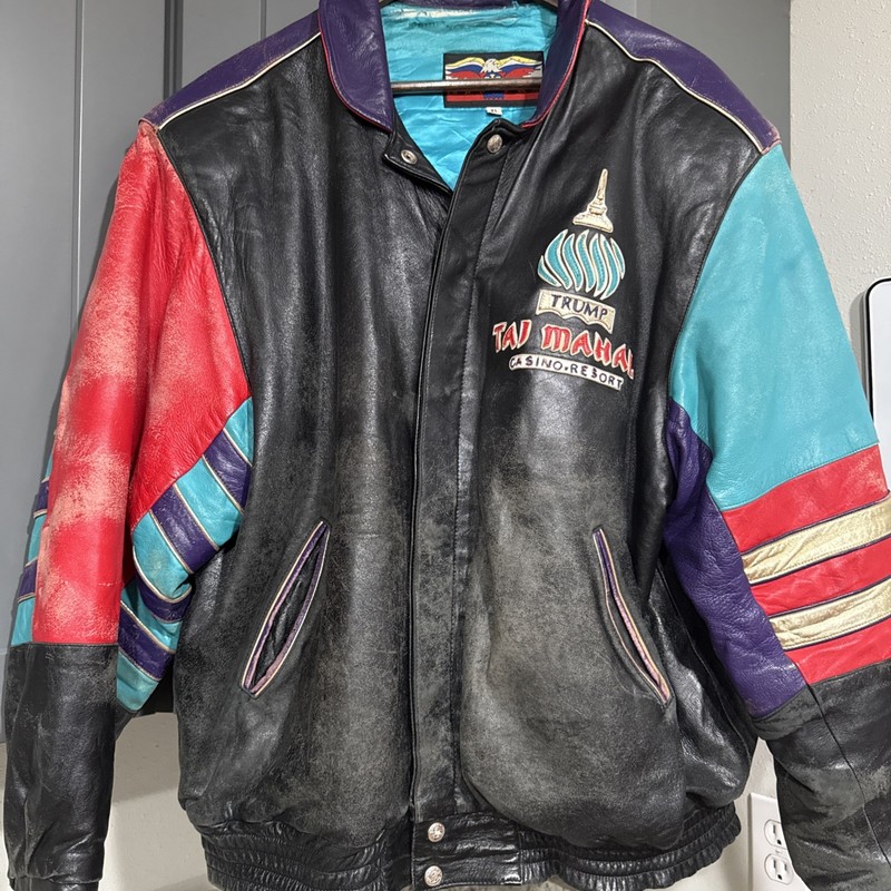 RARE TRUMP Taj Mahal Leather Jacket Special Edition Jeff Hamilton 1992 XL coat 