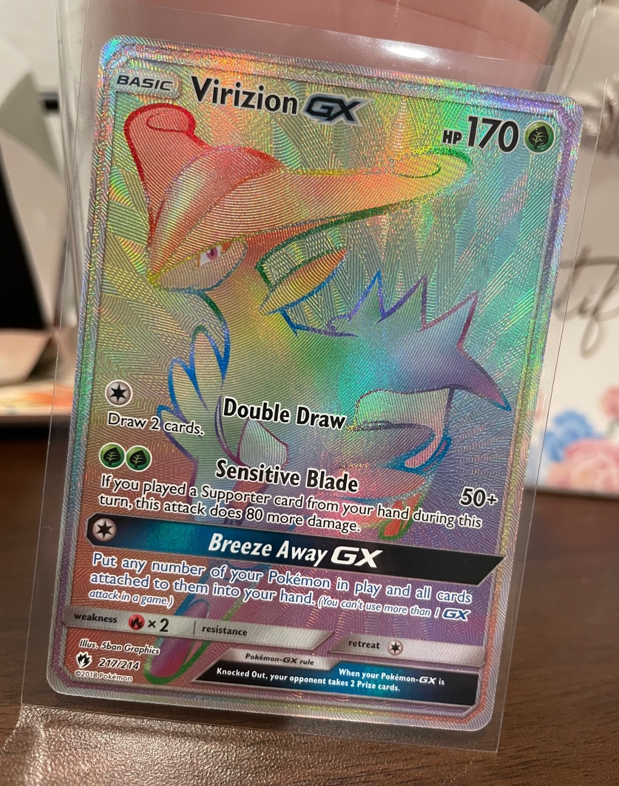 Pokemon TCG Virizion GX Secret 217/214 SM Lost Thunder Holo Rainbow Card NM