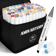 80 Colors Alcohol Markers Dual Tip Set, Chisel  Fine, 2.8g High Ink Capacity...