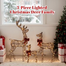 3PCS 4FT Christmas Lighted Reindeer Family Decor Deer Set In/Outdoor Lawn Decor