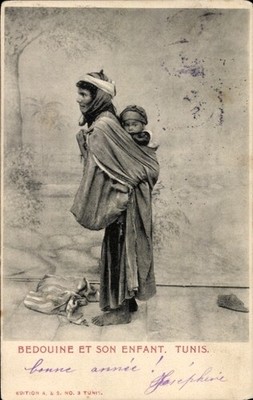 Ak Tunesien, Beduinin mit Kind, Porträt, Maghreb - 4465690