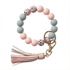 Key Ring Bracelet Car Keychain Holder Wristlet Silicone Women Beaded Bangle C...