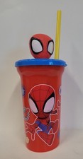 Straw Cup - Marvel Spidey Spider-Man 3D Molded 15oz Buddy Sips Water Bottle NEW