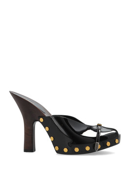 VERSACE Black Studded Patent Leather Mules New & Authentic