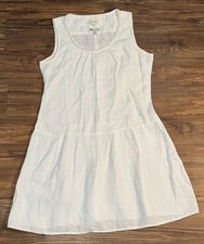 Malvin 100% Linen Shift Dress Beaded Neckline Large White