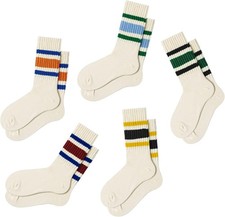 Fun Novelty Retro Striped Crew Socks For Women Sporty Calf 5pack-a Multicolor
