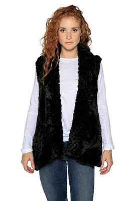 Love Token Ali Black Faux Fur Plush Open Front Vest With Pockets Size S Small