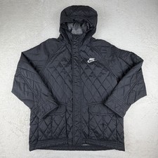 Nike Quilted Hooded Jacket Youth Medium Black Puffer Coat Kids 10-12 READ