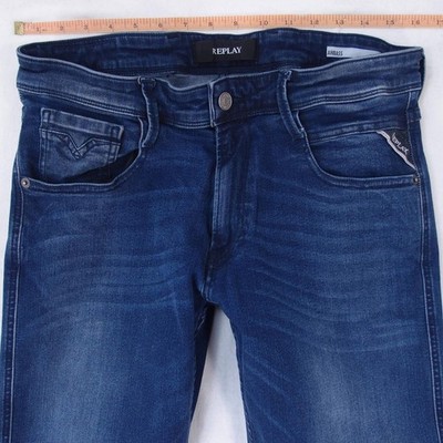 Mens Replay M914 ANBASS Stretch Slim Tapered Blue Jeans W32 L28