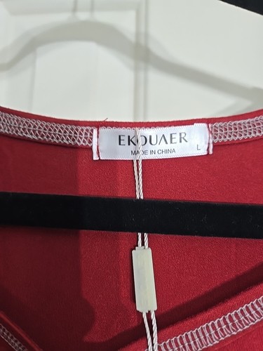 EKOUAER 54" Long Nightgown 2 Tone Red&Gray NWT Buttery Soft, Silky Feeling - Picture 5 of 8