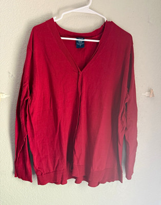 Basic Editions Red V-Neck Button Front Cardigan Sweater Plus Size 1X Cotton