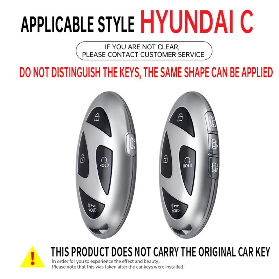 For Hyundai Tucson Sonata Santa Fe Kona Nexo Metal Leaher Car Key Fob Cover Case - Image 2 of 4