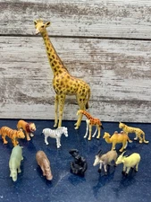 Safari Animals Lot 12pc AAA Giraffe/Lion Tiger Zebra Rhino Hippo Camel Figures