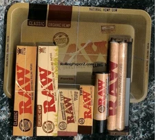 RAW ROLLING BUNDLE TRAY+ KING SIZE CLASSIC & HEMP PAPERS +TIPS +MACHINE +LIGHTER