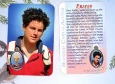 Blessed Carlo Acutis with Medal & Prayer - Plastic Coated Holy Card