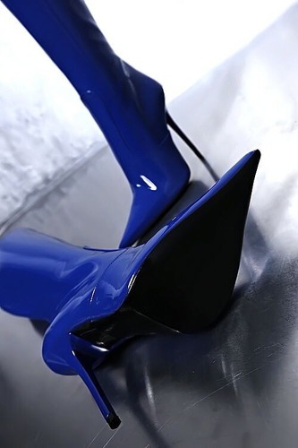 1969 Made in Italy All Patent Leather High Heels Iconic Pointy Boots Blue 35 - Bild 12 von 12