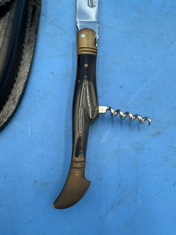 Laguiole Pocket Knife W/ Corkscrew & Leather Sheath Black Handle - Image 3 of 4