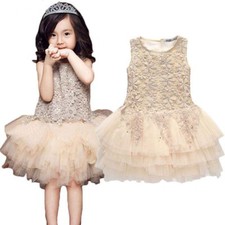 Toddler Baby Girl Birthday Wedding Pageant Party Princess Lace Tutu Flower Dress