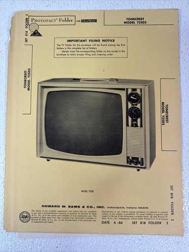 PhotoFact Ordner mit CircuitTrace für Tonercrst Model T2505 TV Reparatur - Bild 1 von 3