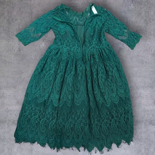 Trish Scully Holiday Dress Girls Size 7 Green Lace Overlay Wedding Christmas - Picture 9 of 9