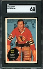 1961-62 TOPPS NHL Hockey #32 GLENN HALL HOF Goalie SGC 6 EX-NM BLACK HAWKS Card