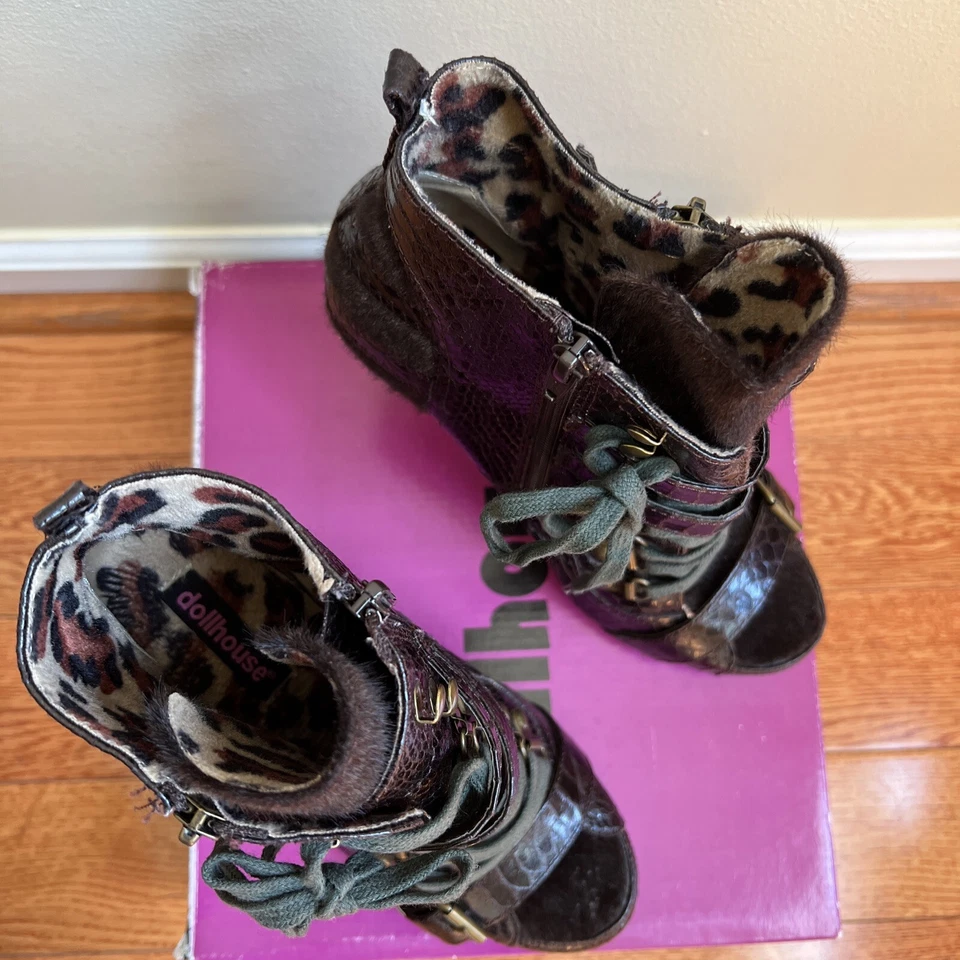 Кукольный домик Lillic змея шнурует вверх молнии высокий каблук ботильоны коричневый 8,5 - Изображение 4 из 4