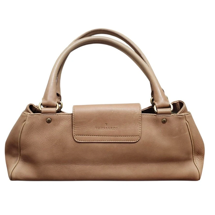 TRUSSARDI Beige Leather Baguette Clip Shopper Shoulder Push Lock Handbag Womens - Image 4 of 4