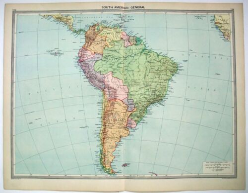 South America - Original 1926 Map by George Philip. Vintage