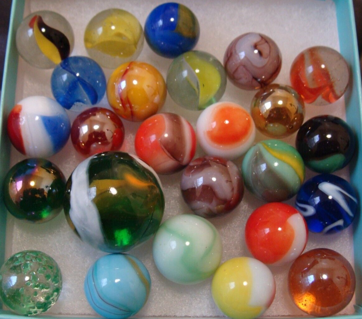 25 Glass Marbles Toys Swirls Cats Eye Shooter Gift Play Collect