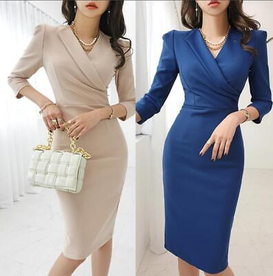 Women's Fashion V Neck 3/4 Sleeves Hip Package Knee Length Women's Fashion V Neck 3/4 Sleeves Hip Package Knee Length