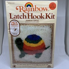 Rainbow Latch Hook Rug Kit  Rainbow Turtle 12 x 12" NOS Sealed Vintage 1970s