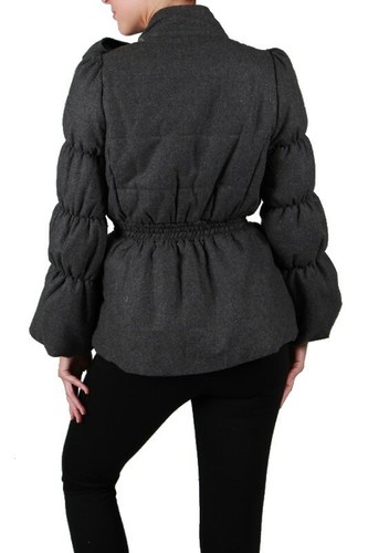RYU Charcoal Grey Black Puffy Coat Jacket with Neck Tie Boutique Size S,M,L NWT - Picture 2 of 3