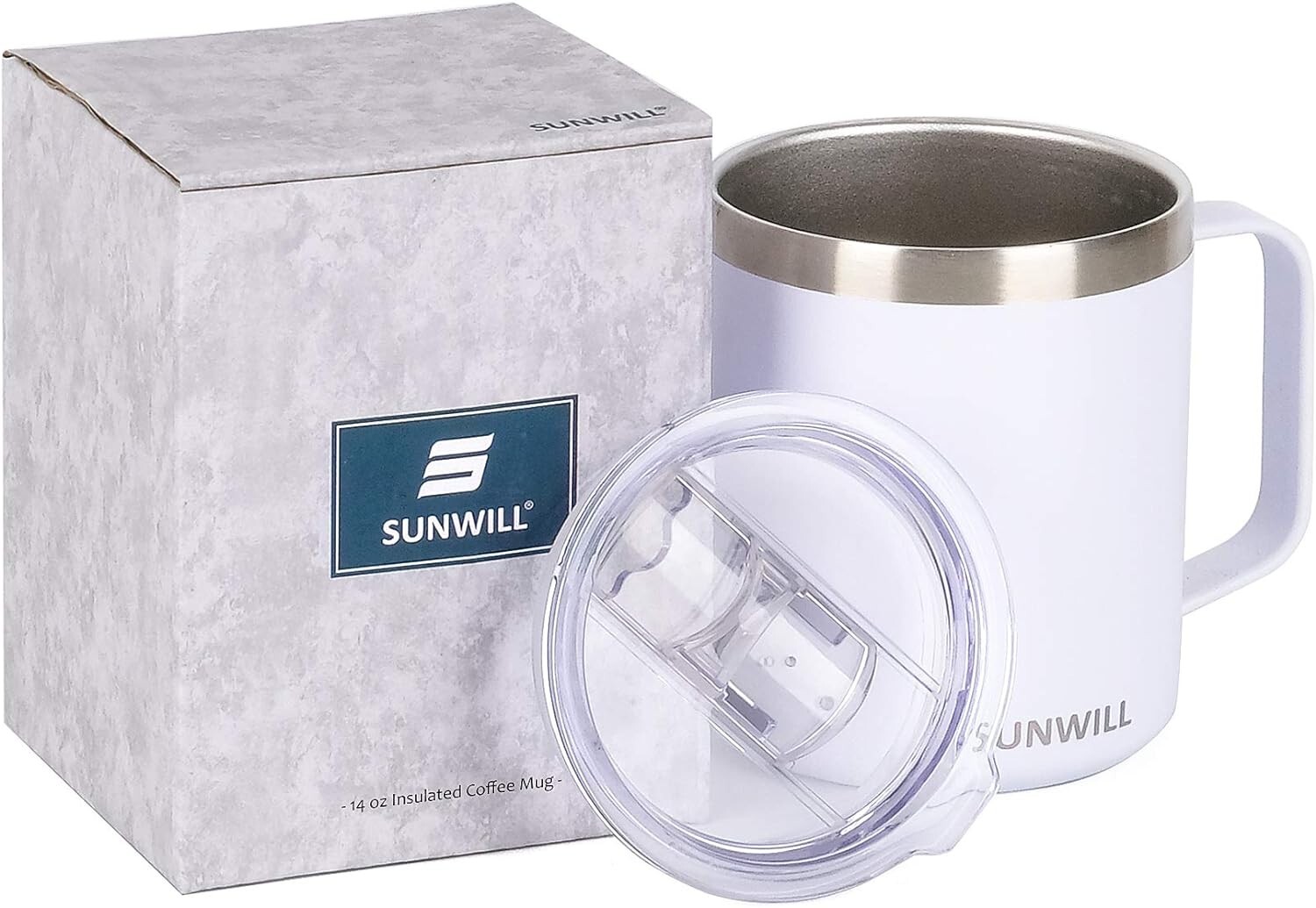 SUNWILL 14 oz Coffee Mug, Vacuum Insulated Camping Mug with Lid, Double