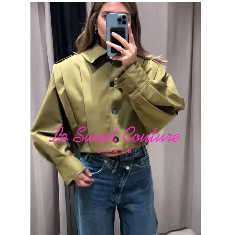 ZARA WOMAN NWT SS25 ZW COLLECTION PLEATED JACKET OLIVE GREEN 3194/545/515