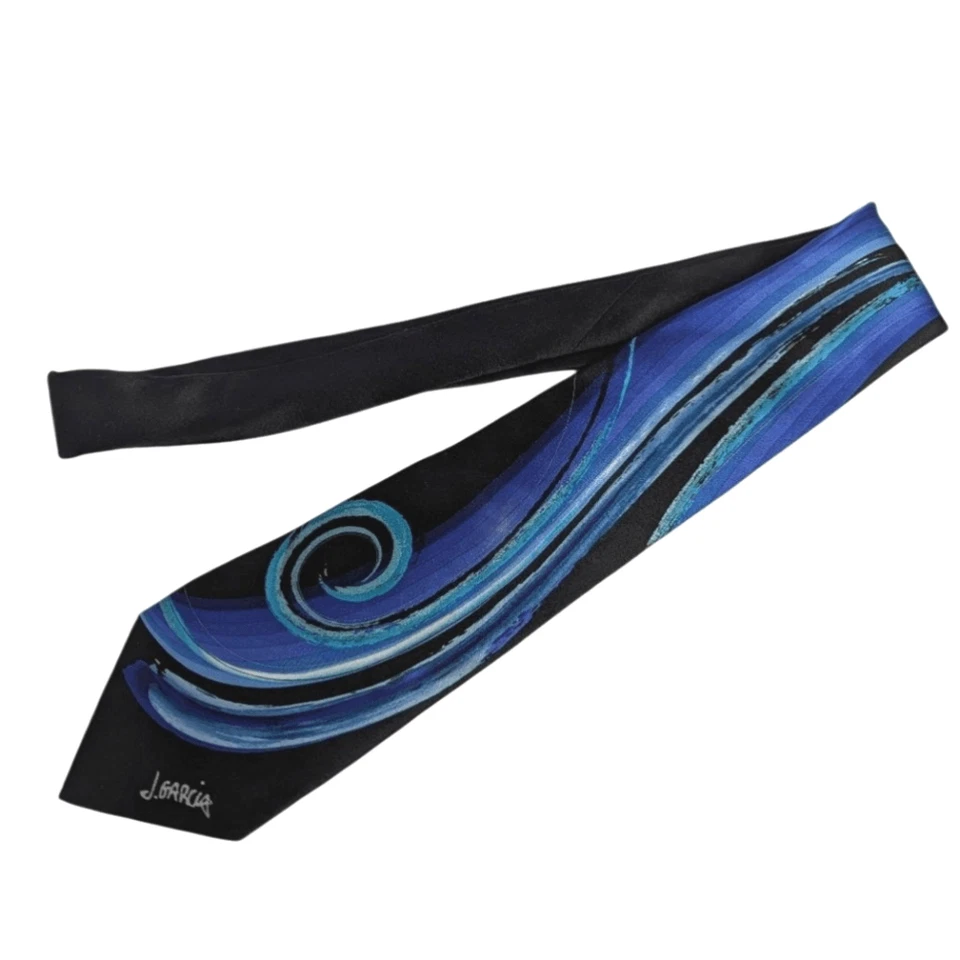 Corbata para hombre J. Garcia Butterfly Study acuarela negra azul turquesa seda Foto 2 de 4