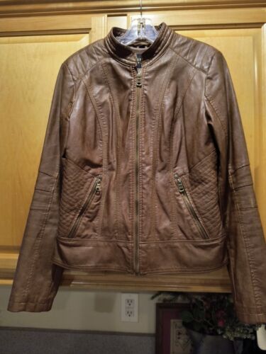 Guess Women's brown soft Basic faux leather jacket, Zippers, Silky Lining size M - Picture 1 of 24