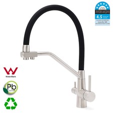 Round 3 Ways Pull Down Kitchen Mixer Tap Pure Water Sink Faucet Brushed Nickel