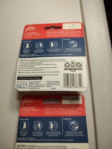 2 Glade Plugins Scented Oil (2 Refills Pack) Strawberry Sundae Funday Limited Ed - Picture 3 of 4