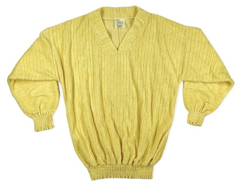 1970S TERRY CLOTH TOWEL SWEATSHIRT V NECK PULLOVER YELLOW XL - 第 1/14 張圖片