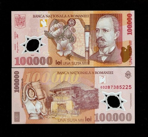 Romania 100000 LEI P-114 2001 (2003) POLYMER Romanian UNC World Currency NOTE - Picture 3 of 3