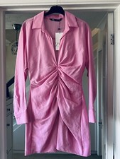 Zara Candy Pink Collared Draped Mini Dress Size M Medium Boho Bloggers
