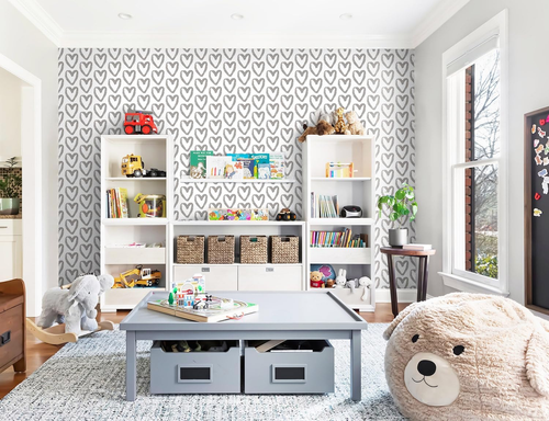 Peel and Stick Wallpaper Grey and White Wallpaper Heart Geometric Wallpaper Grey - Picture 6 of 12