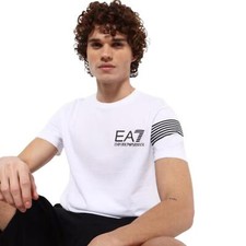 EA7 Emporio Armani White Logo Print Crew-Neck T-shirt Size Small