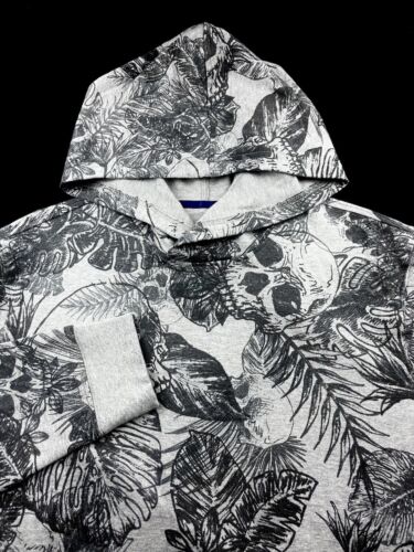 Robert Graham SKULL HEAD Floral Print Hooded Pullover Sweater Gray XL $198 - Picture 3 of 8