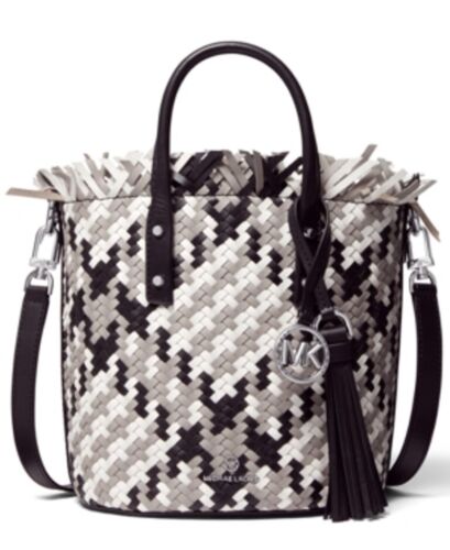 Michael Michael Kors Bucket Messenger Bag Optic White Black Silver - Picture 2 of 3